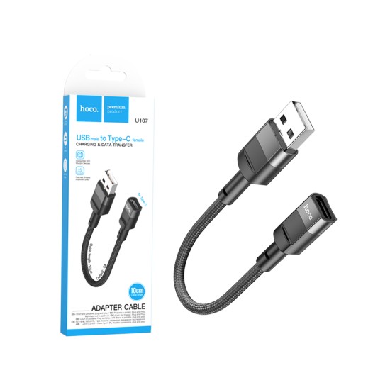 Cabo Adaptador Hoco U107 USB Macho para Tipo-C Fêmea 0,1m Preto